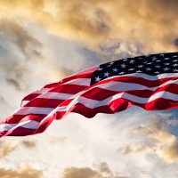 american flag in the sky