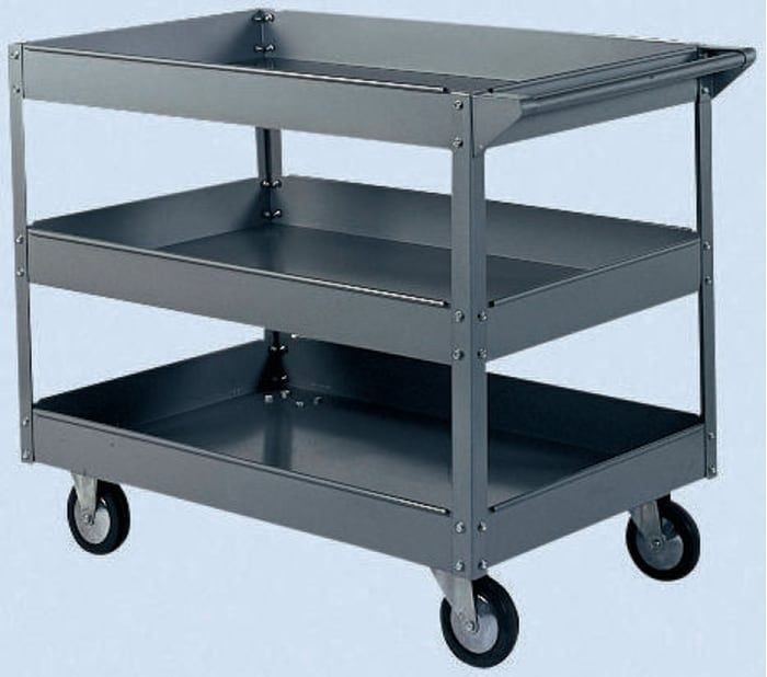 Heavy-duty three-tier workshop trolley with four swivel casters