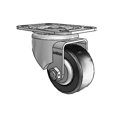 Industrial swivel caster with a rectangular top mounting plate
