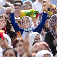 Muslim Kurdish female protestor